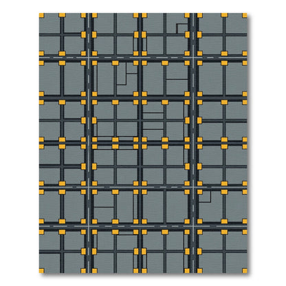 Urban Grid Cityscape Yellow Square Rug