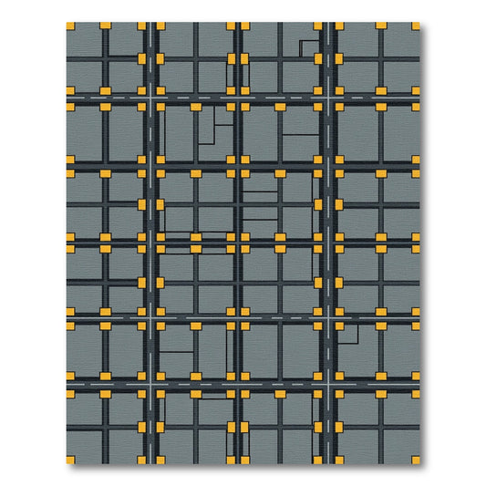Urban Grid Cityscape Yellow Square Rug
