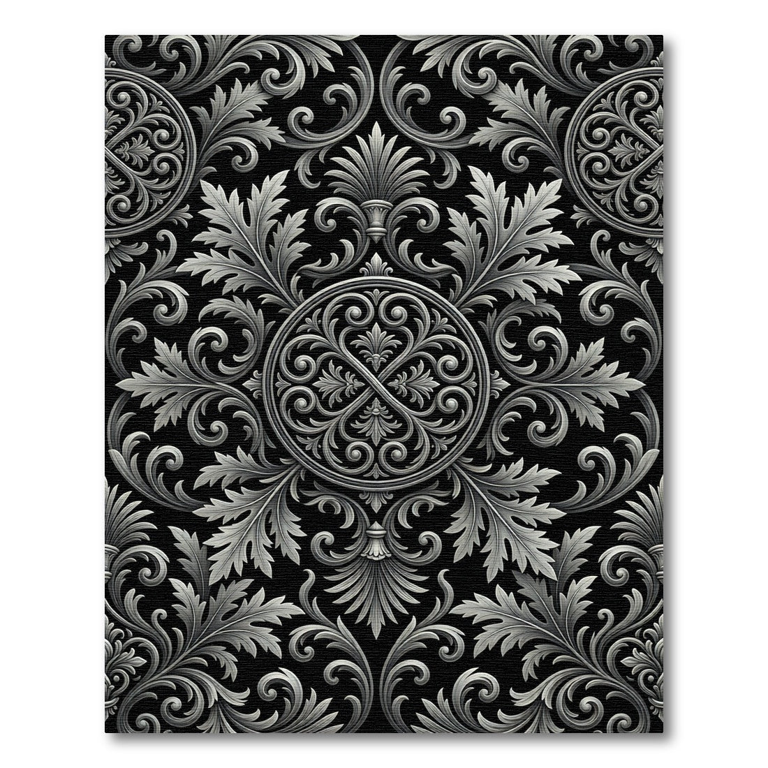 Ornate Silver Acanthus Leaf Medallion Rug
