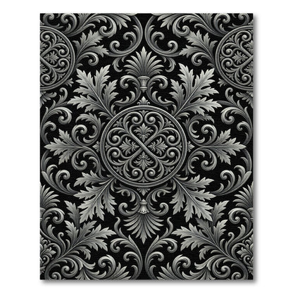 Ornate Silver Acanthus Leaf Medallion Rug