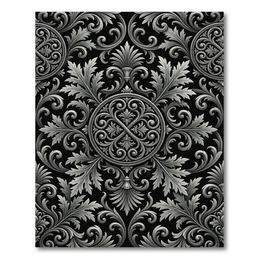 Ornate Silver Acanthus Leaf Medallion Rug