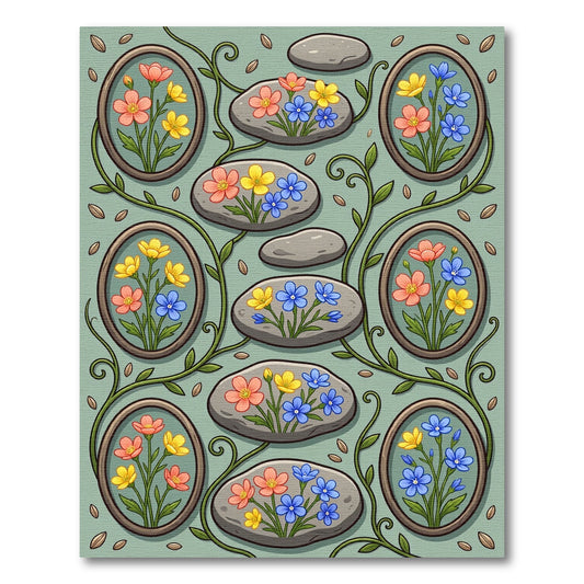 Pastel Floral Stone Meadow Art Rug