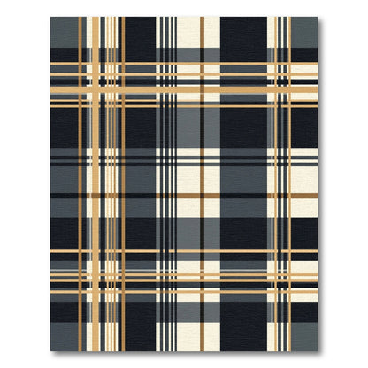 Classic Plaid Navy Gold Lines Rug