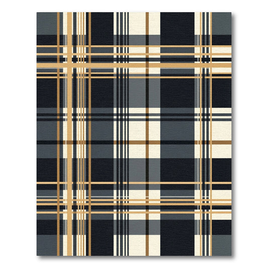 Classic Plaid Navy Gold Lines Rug
