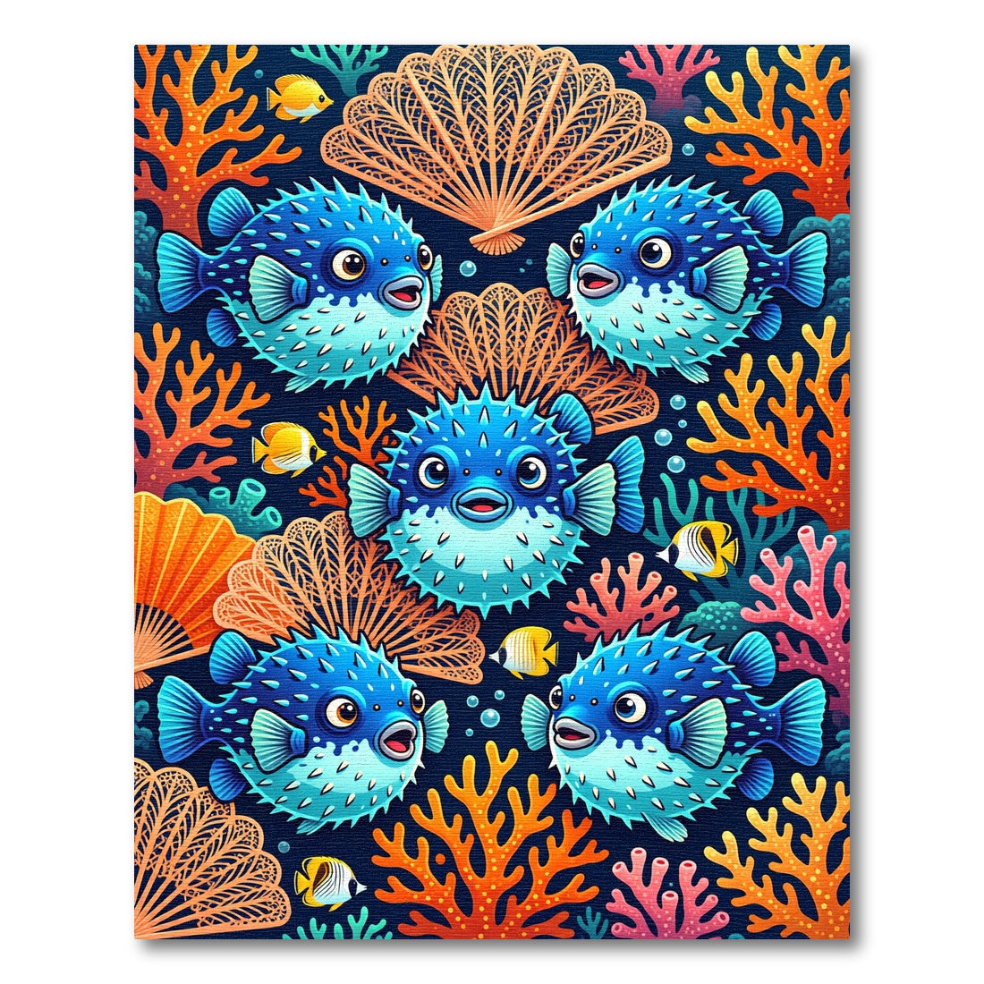 Vibrant Oceanic Pufferfish and Coral Reef Rug