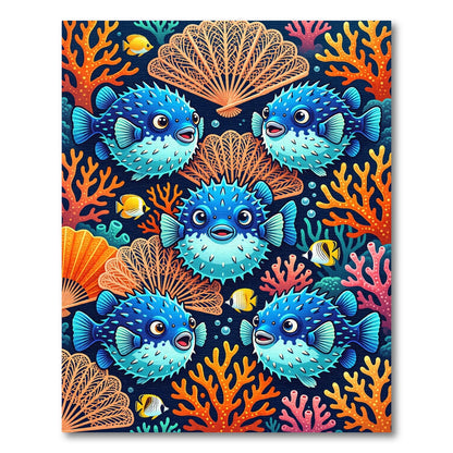 Vibrant Oceanic Pufferfish and Coral Reef Rug