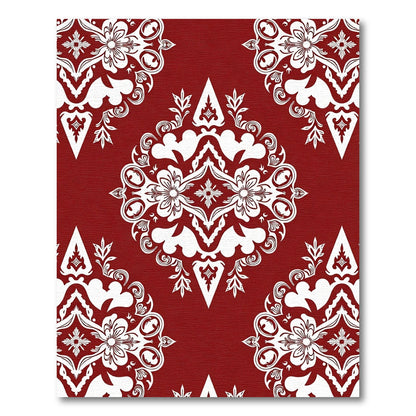 Crimson White Intricate Floral Medallion Rug