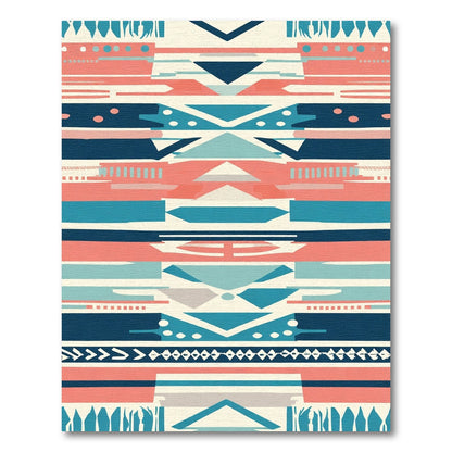 Geometric Coral Teal Stripe Rug