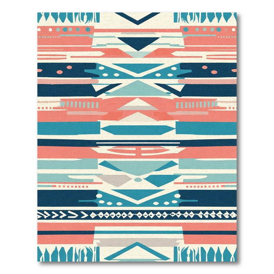 Geometric Coral Teal Stripe Rug