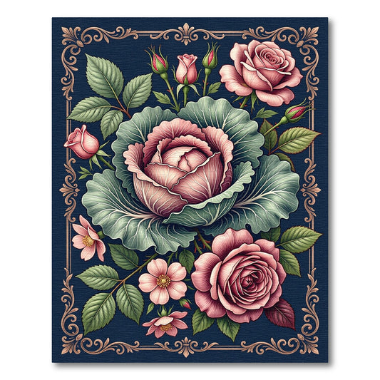 Romantic Blush Rose and Cabbage Bouquet Rug