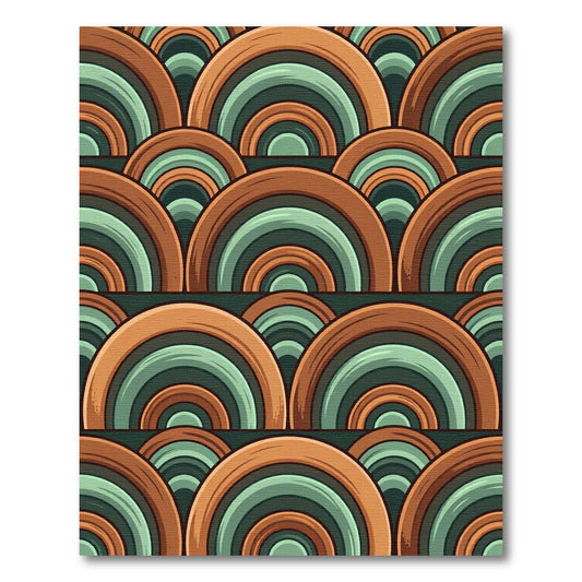 Mid-Century Retro Sage and Terracotta Arch Rug