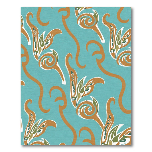 Teal White Gold Tribal Scroll Rug