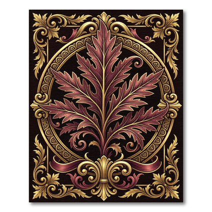 Ornate Crimson Gold Leaf Frame Rug
