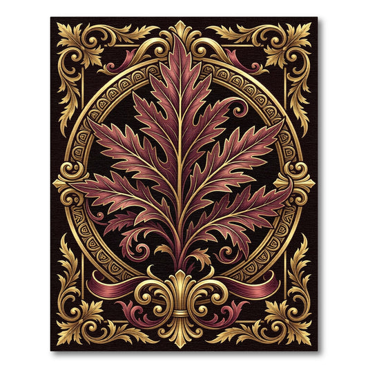 Ornate Crimson Gold Leaf Frame Rug