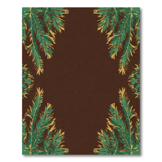 Dark Green Pine Branch Border Rug