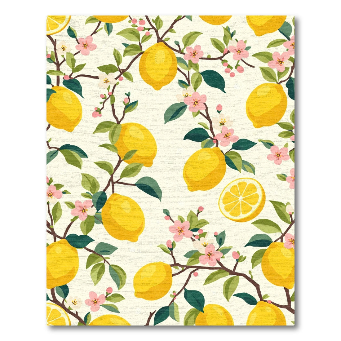 Yellow Lemon Blossom Branch Repeating Pattern Rug