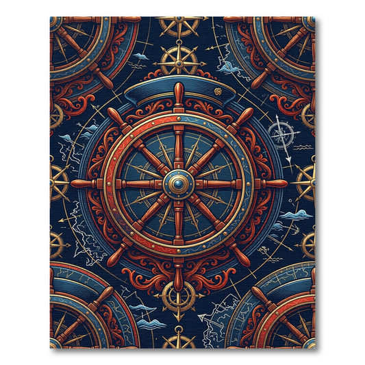 Nautical Navy Gold Compass Helm Ornament Rug