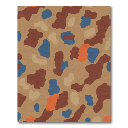 Brown Blue Abstract Camouflage Shapes Rug