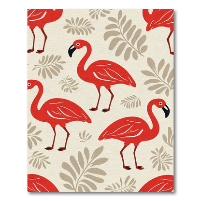 Red Flamingo Leaves Pattern Rug