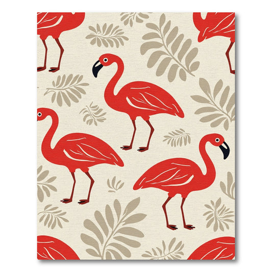 Red Flamingo Leaves Pattern Rug