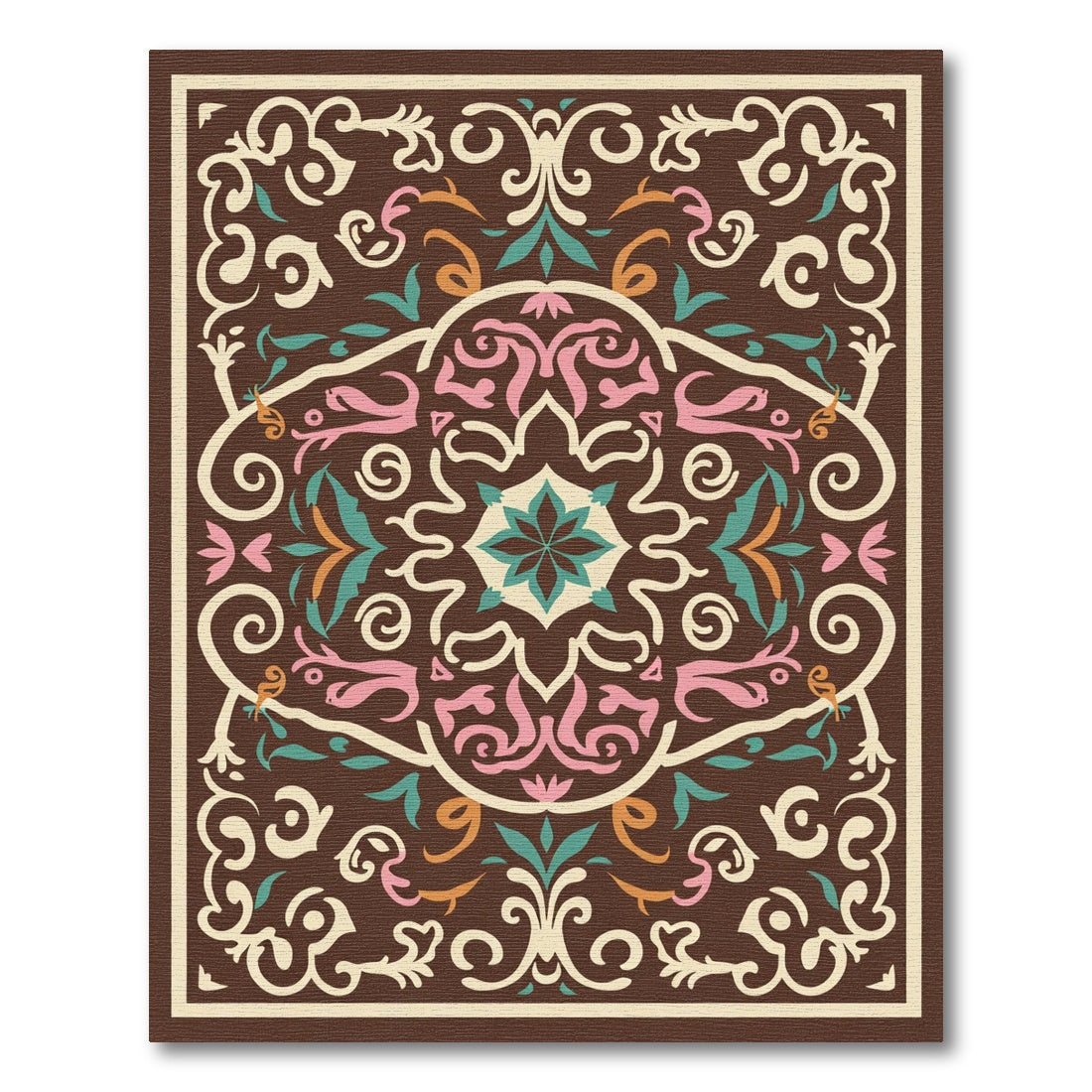 Brown Floral Medallion Ivory Pink Rug