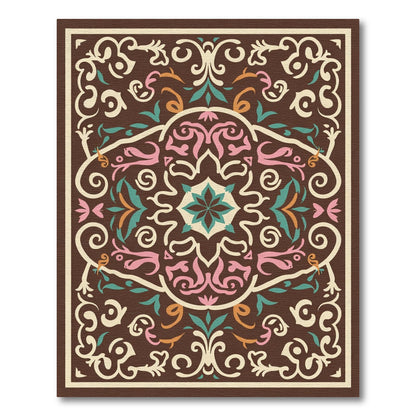 Brown Floral Medallion Ivory Pink Rug