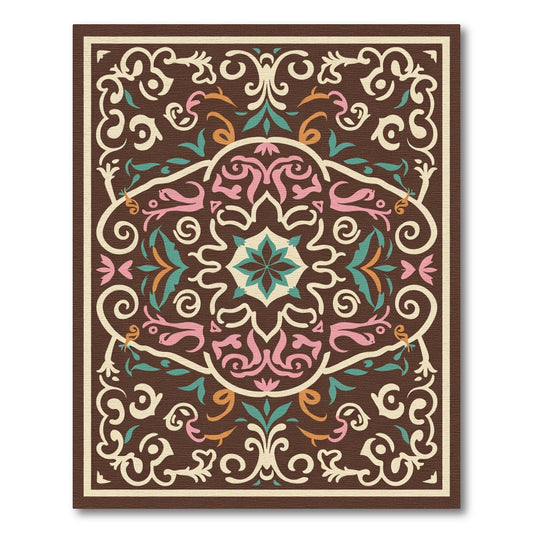 Brown Floral Medallion Ivory Pink Rug