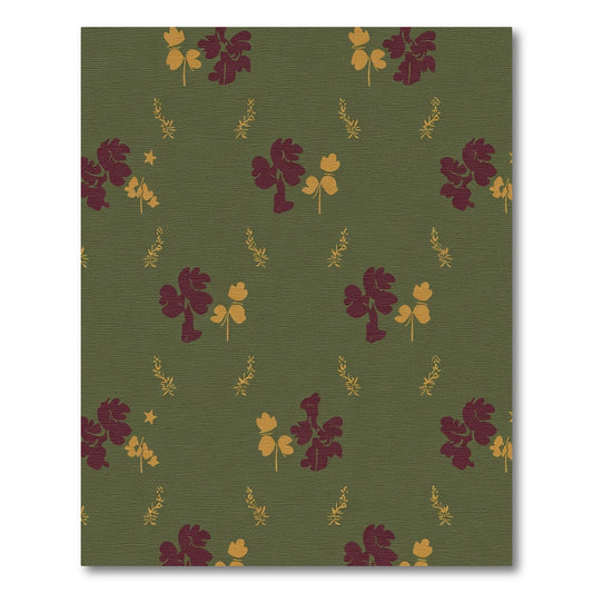 Deep Burgundy Golden Leaf Sprig Rug