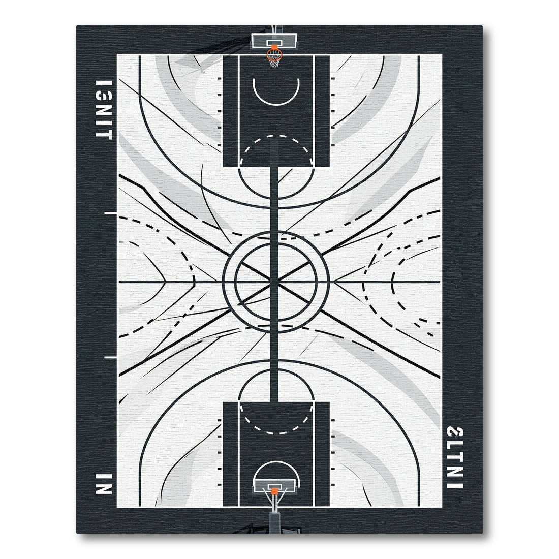 Minimalist Basketball Court Monochrome Geometric Floor Art Rug
