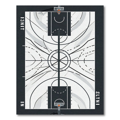 Minimalist Basketball Court Monochrome Geometric Floor Art Rug