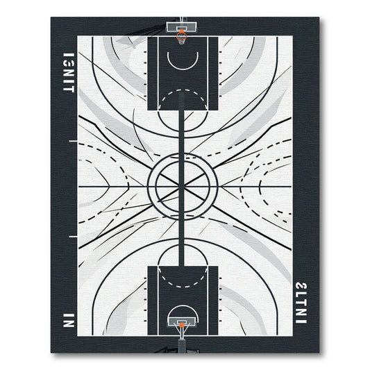 Minimalist Basketball Court Monochrome Geometric Floor Art Rug