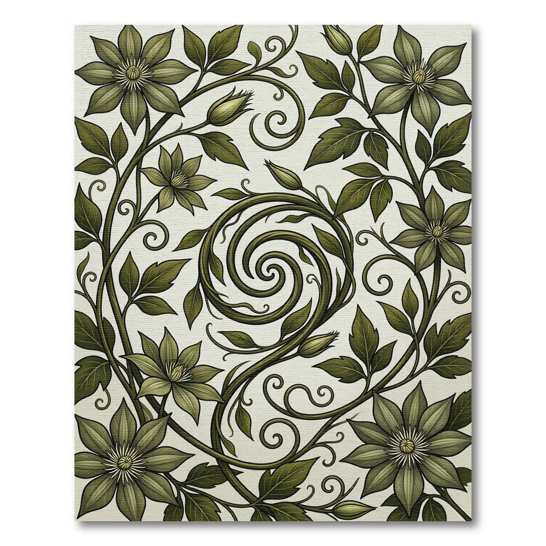 Elegant Sage Green Botanical Swirl Rug