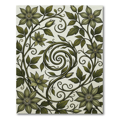 Elegant Sage Green Botanical Swirl Rug
