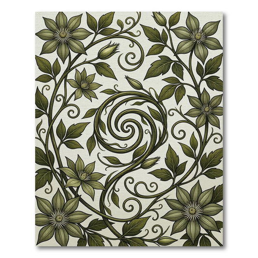 Elegant Sage Green Botanical Swirl Rug