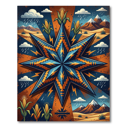 Southwestern Corn Star Geometric Copper Blue Rug