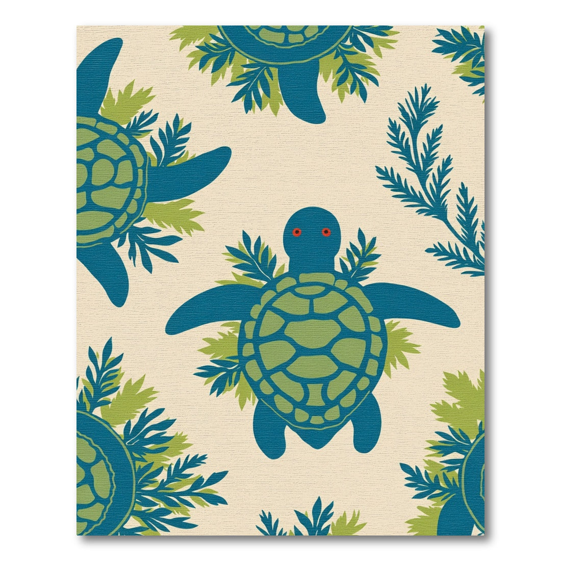 Blue Green Sea Turtle Foliage Pattern Rug