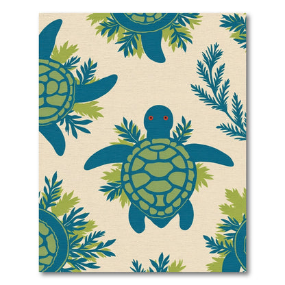 Blue Green Sea Turtle Foliage Pattern Rug