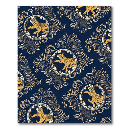 Navy Gold Tiger Medallion Baroque Rug