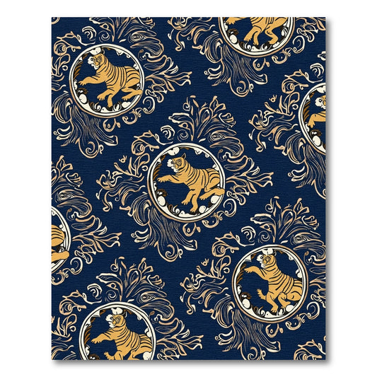 Navy Gold Tiger Medallion Baroque Rug
