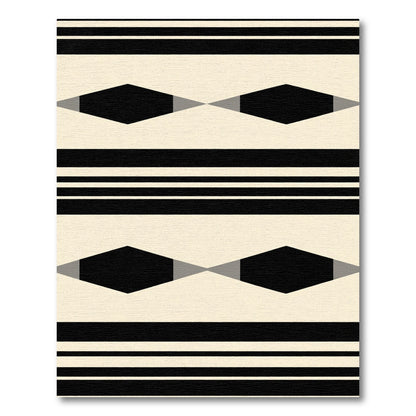 Cream Black Geometric Diamond Striped Rug