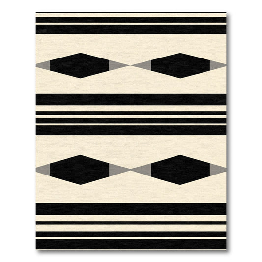 Cream Black Geometric Diamond Striped Rug