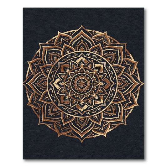 Elegant Gold Mandala Floral Circle Rug