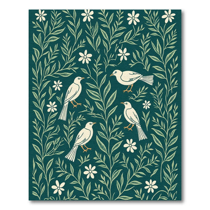 White Birds Floral Garden Teal Rug