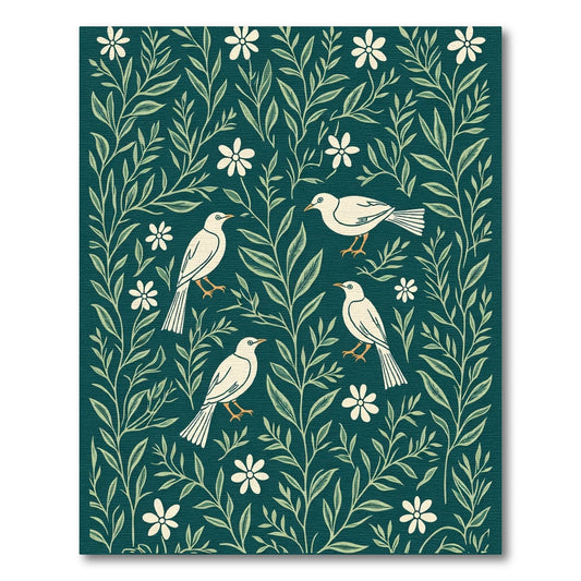 White Birds Floral Garden Teal Rug
