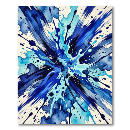 Vibrant Blue Watercolor Splatter Burst Rug