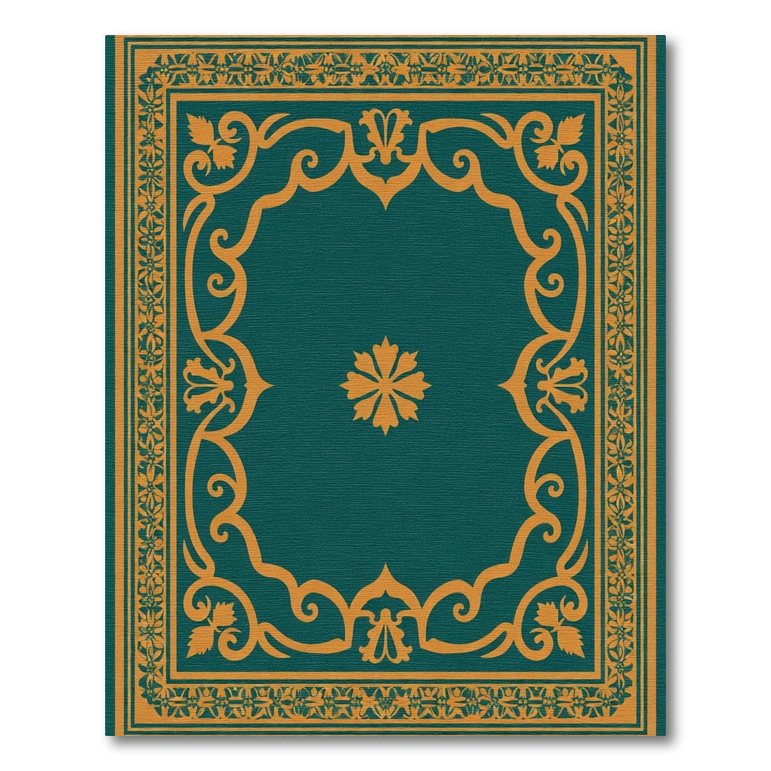 Ornate Teal Golden Floral Border Rug