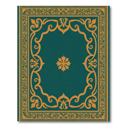 Ornate Teal Golden Floral Border Rug