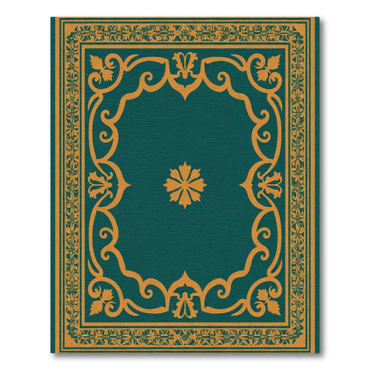 Ornate Teal Golden Floral Border Rug