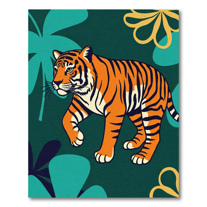 Vibrant Orange Tiger Jungle Foliage Rug