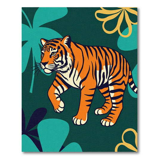 Vibrant Orange Tiger Jungle Foliage Rug